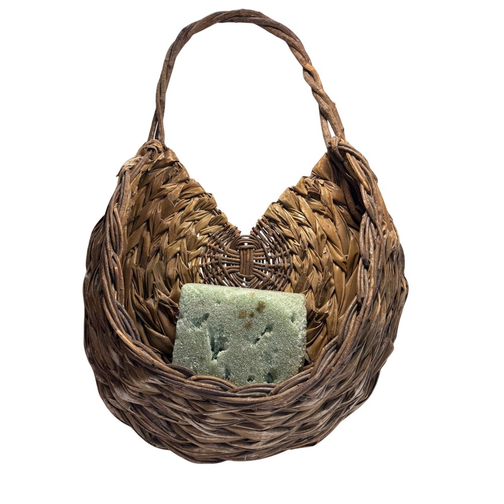 Woven Wicker Wall Hanging Basket Farmhouse Boho Floral Pocket Decor Vintage